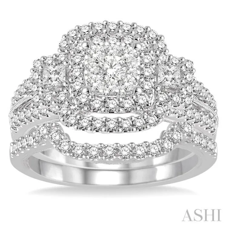 1 1/3 Ctw Diamond Lovebright Wedding Set with 1 Ctw Engagement Ring and 1/4 Ctw Wedding Band in 14K White Gold