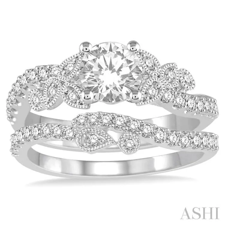1 1/4 Ctw Diamond Bridal Set with 1 Ctw Round Cut Engagement Ring and 1/4 Ctw Wedding Band in 14K White Gold