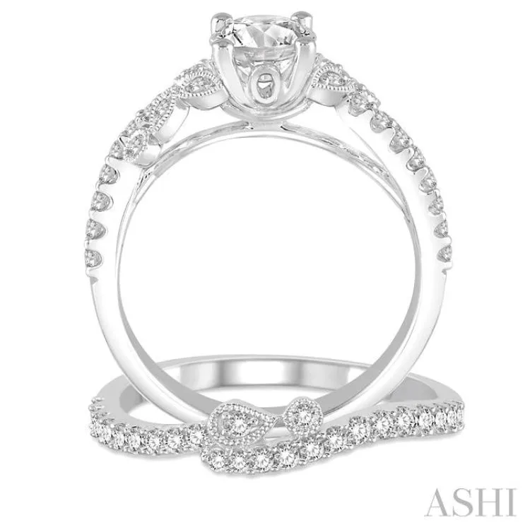 1 1/4 Ctw Diamond Bridal Set with 1 Ctw Round Cut Engagement Ring and 1/4 Ctw Wedding Band in 14K White Gold