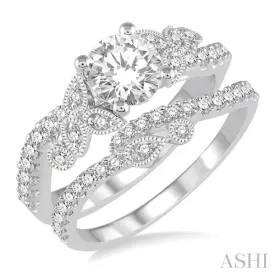 1 1/4 Ctw Diamond Bridal Set with 1 Ctw Round Cut Engagement Ring and 1/4 Ctw Wedding Band in 14K White Gold