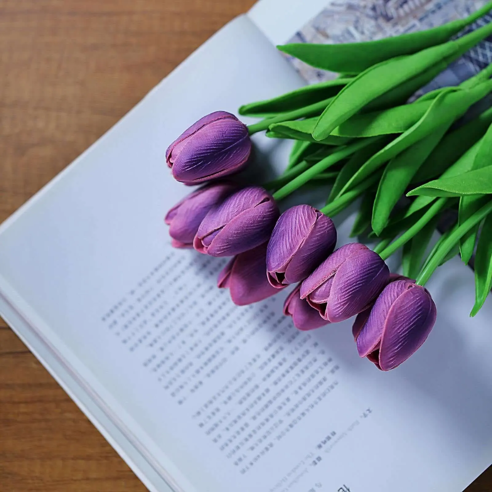 10 Stems 13" Eggplant Real Touch Artificial Foam Tulip Flowers