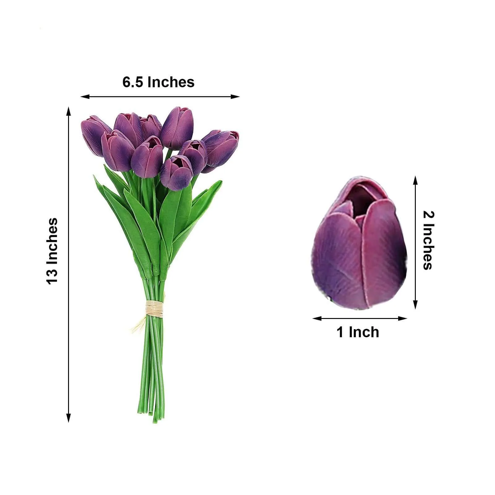 10 Stems 13" Eggplant Real Touch Artificial Foam Tulip Flowers