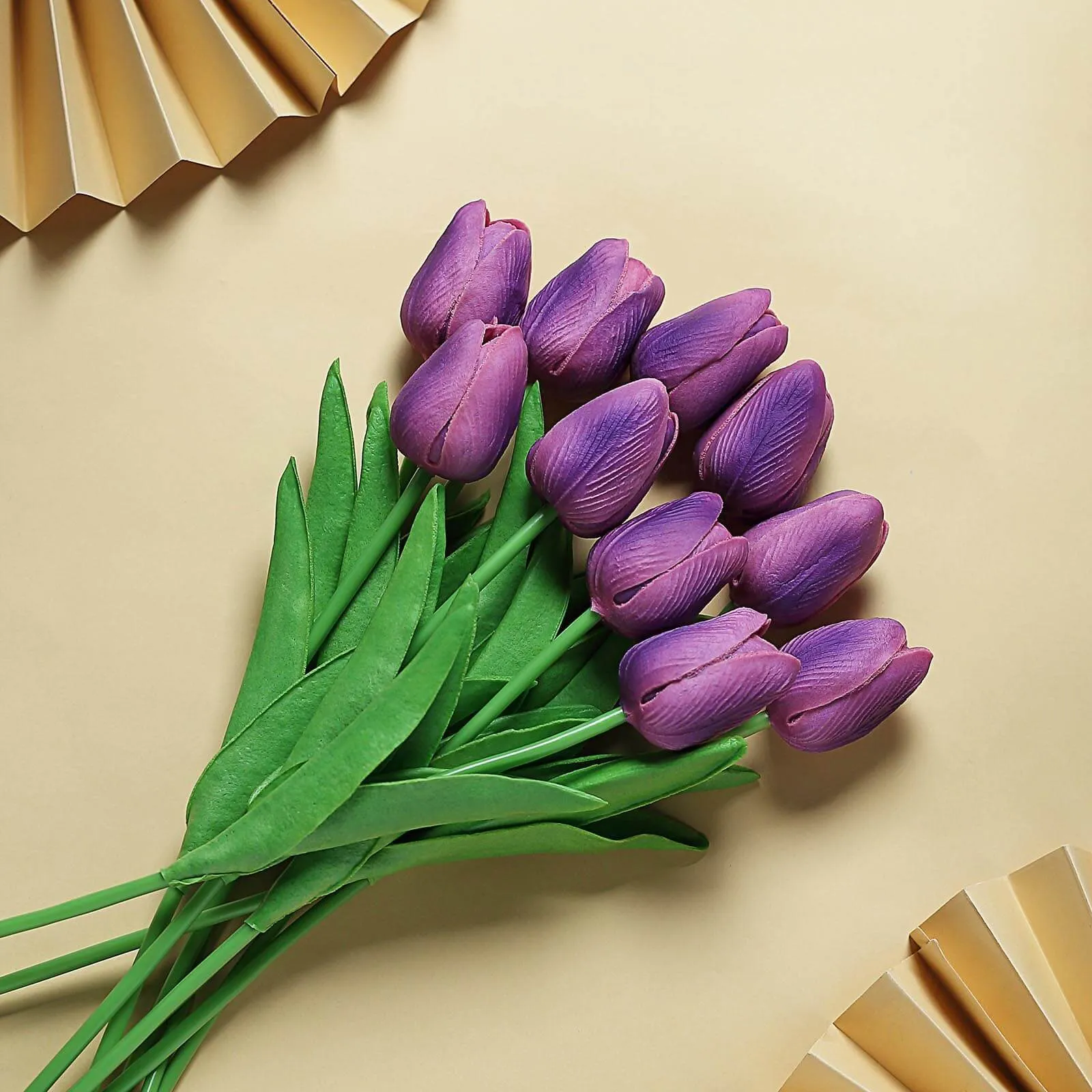 10 Stems 13" Eggplant Real Touch Artificial Foam Tulip Flowers