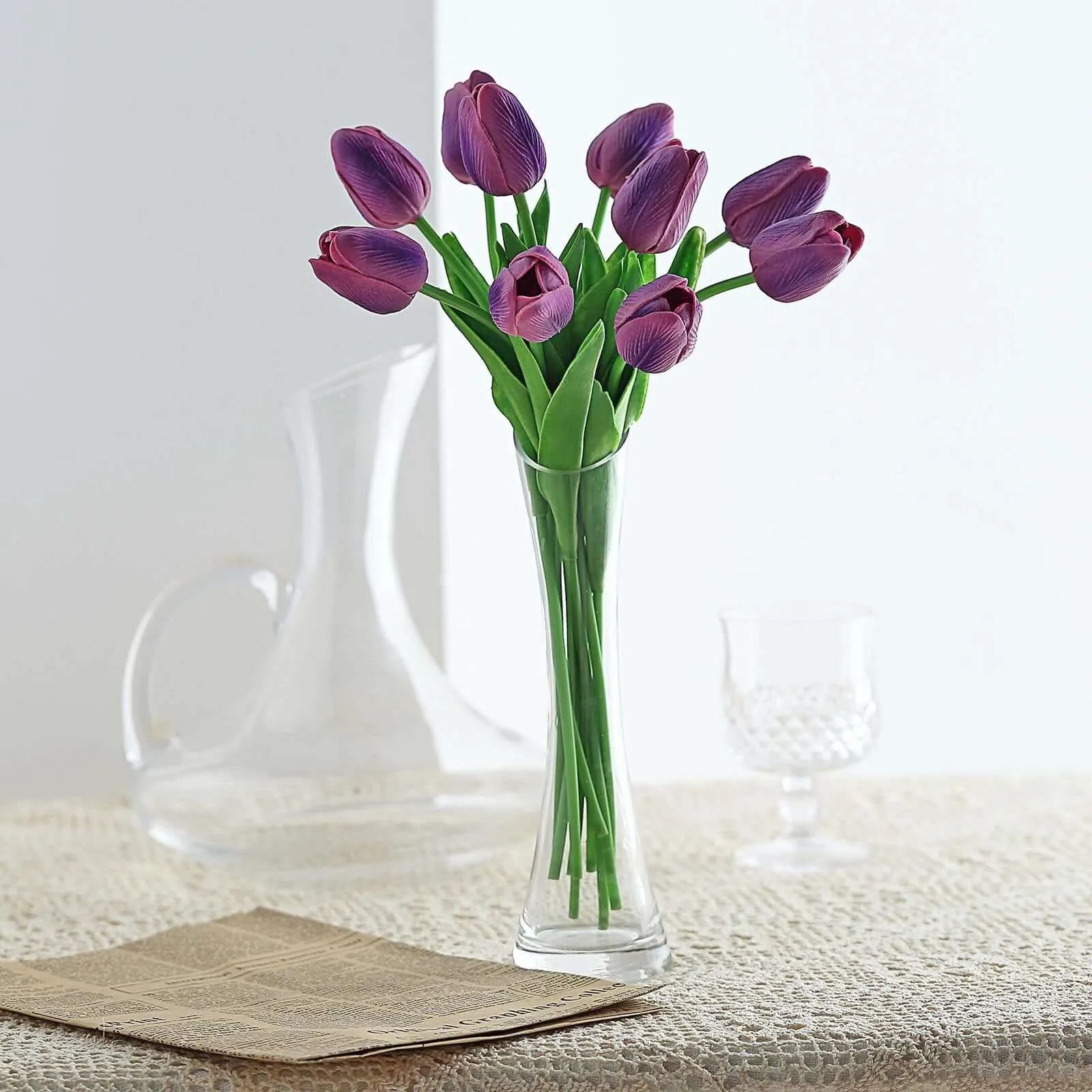 10 Stems 13" Eggplant Real Touch Artificial Foam Tulip Flowers