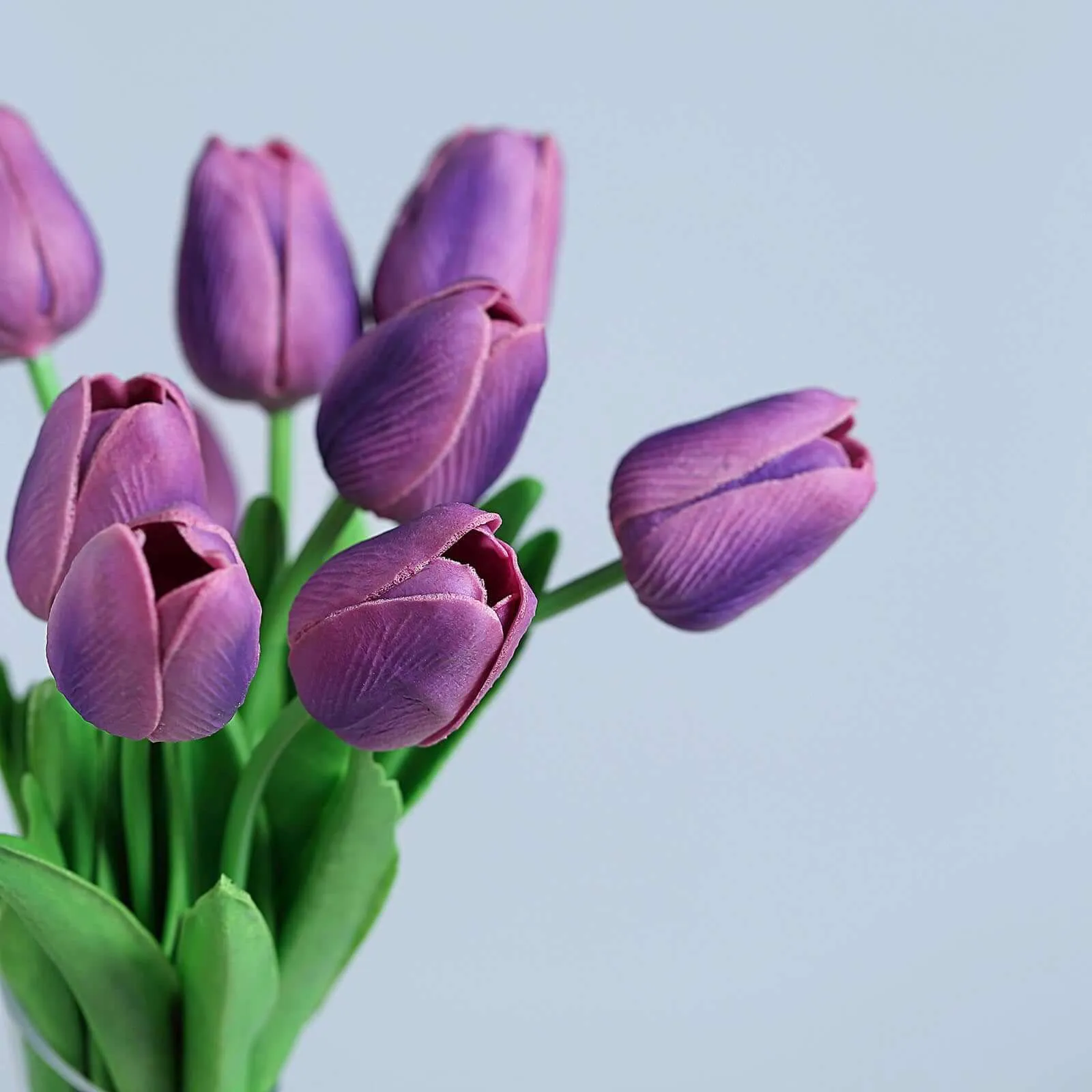10 Stems 13" Eggplant Real Touch Artificial Foam Tulip Flowers