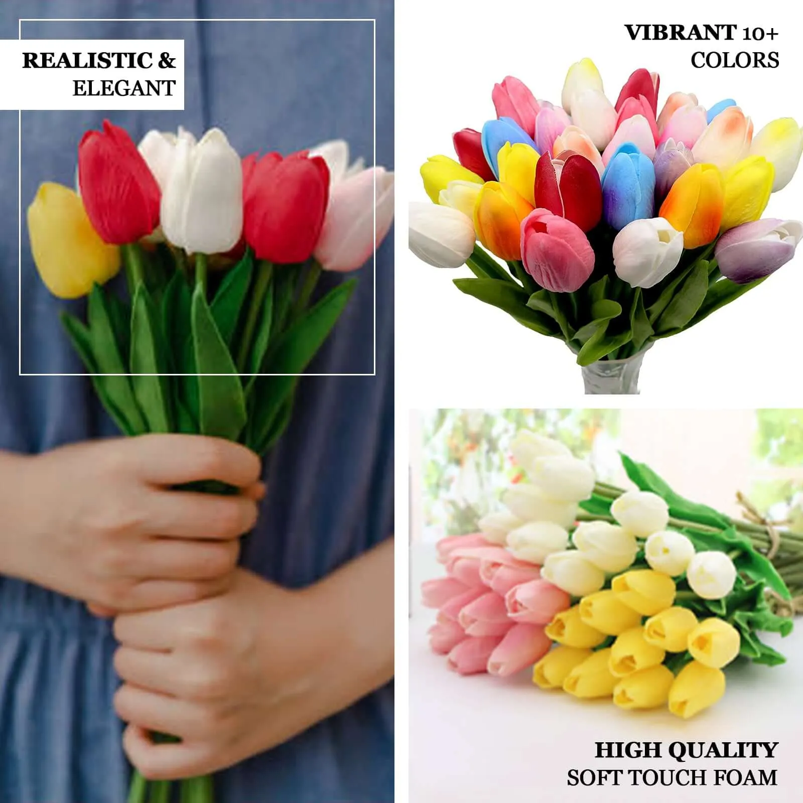 10 Stems 13" Peach Real Touch Artificial Foam Tulip Flower Bouquets