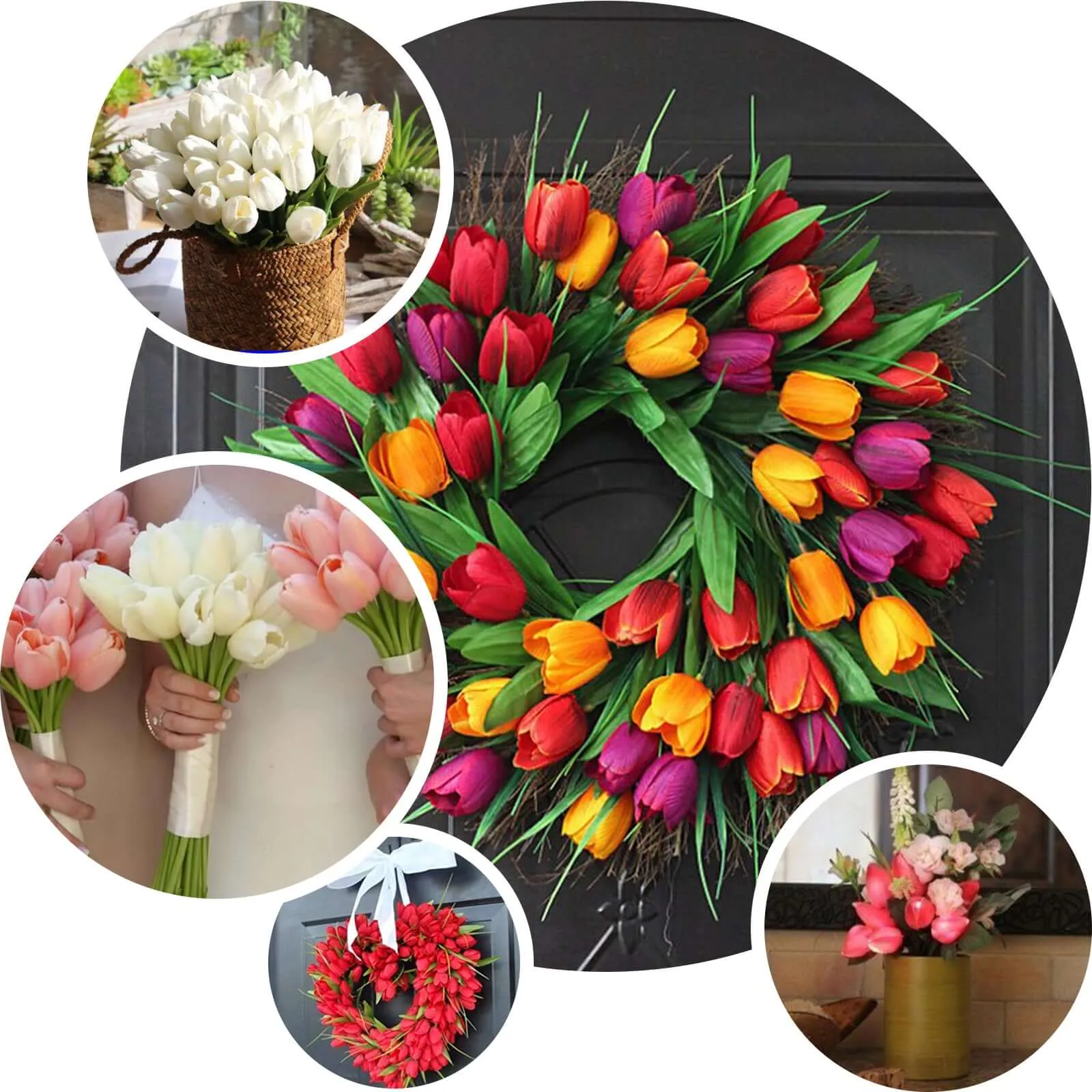 10 Stems 13" Peach Real Touch Artificial Foam Tulip Flower Bouquets