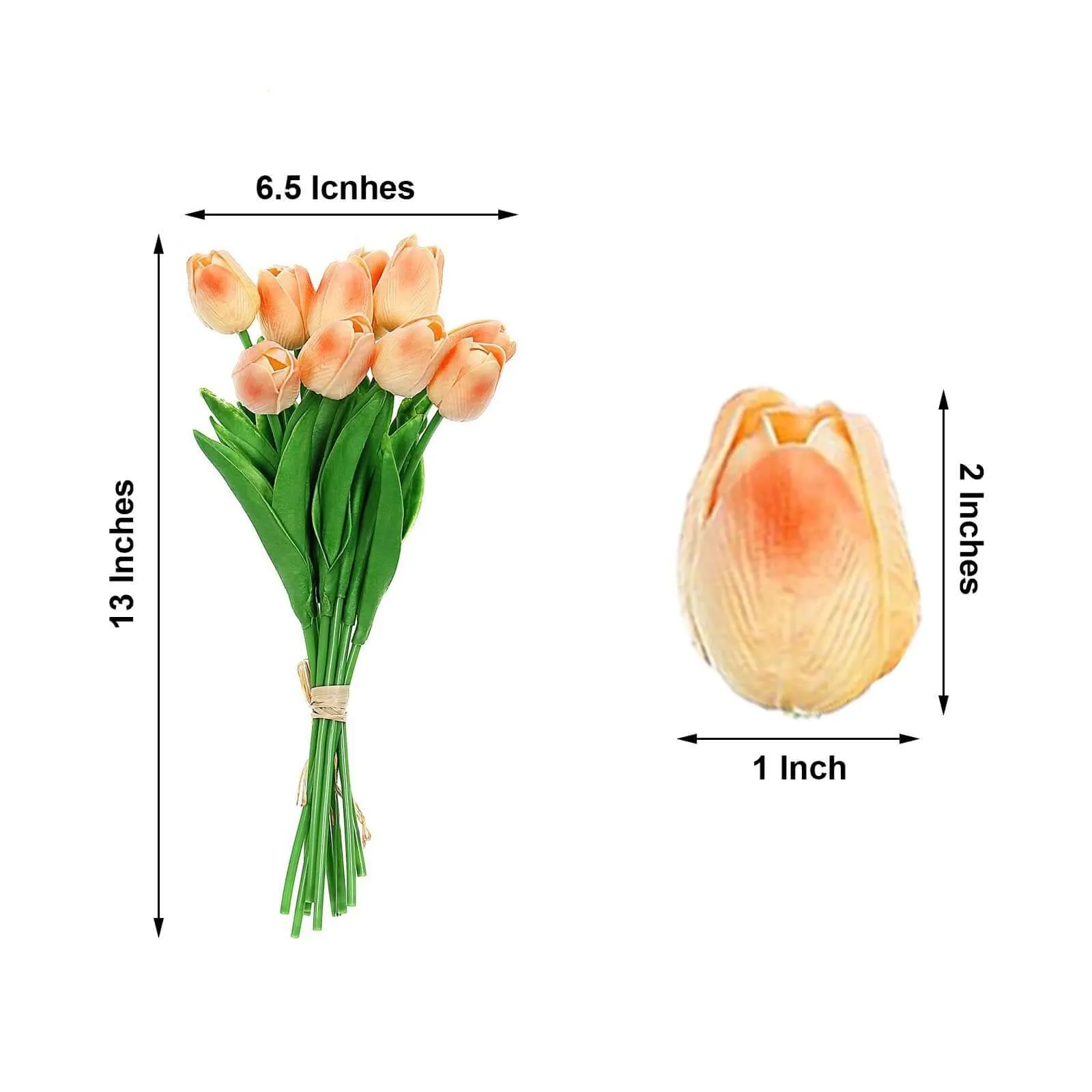 10 Stems 13" Peach Real Touch Artificial Foam Tulip Flower Bouquets