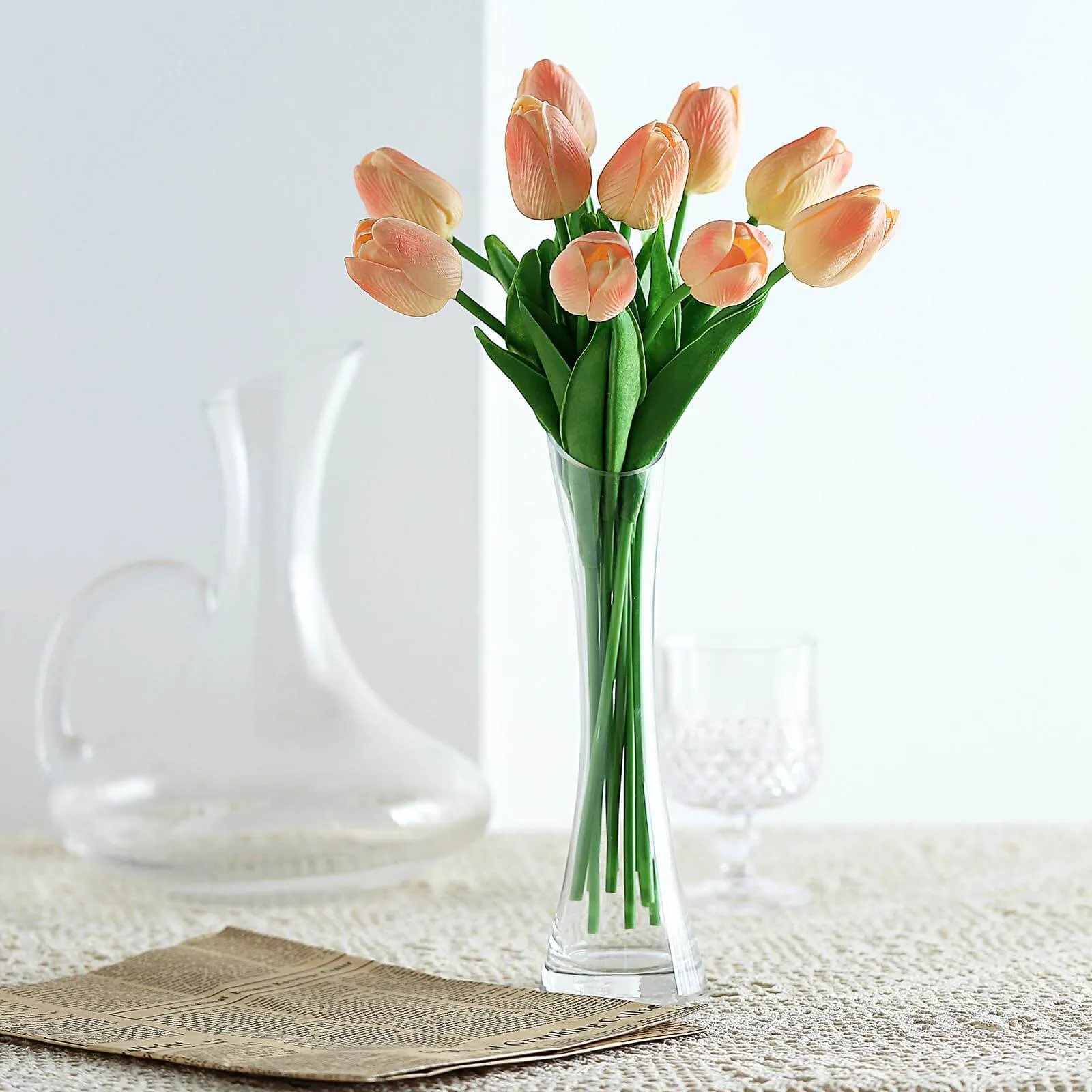 10 Stems 13" Peach Real Touch Artificial Foam Tulip Flower Bouquets