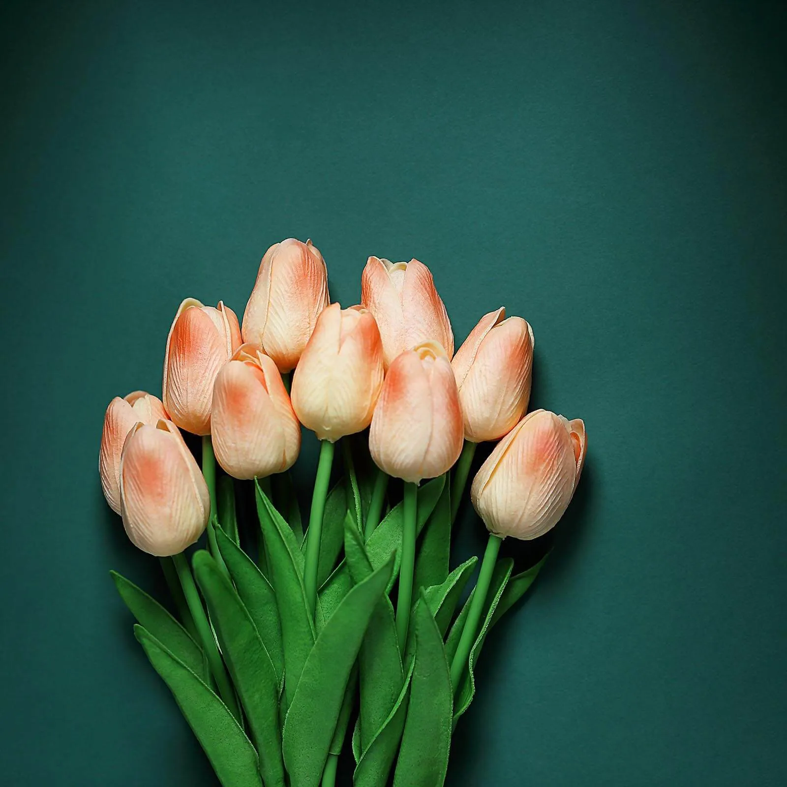 10 Stems 13" Peach Real Touch Artificial Foam Tulip Flower Bouquets