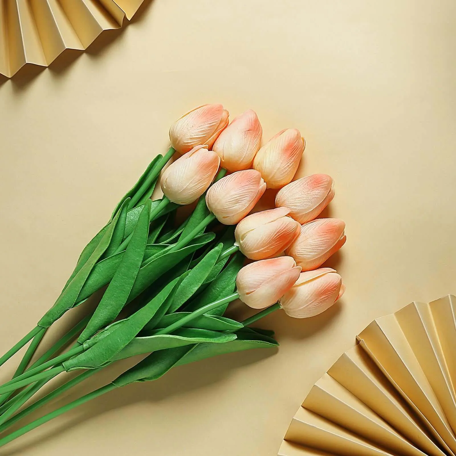 10 Stems 13" Peach Real Touch Artificial Foam Tulip Flower Bouquets