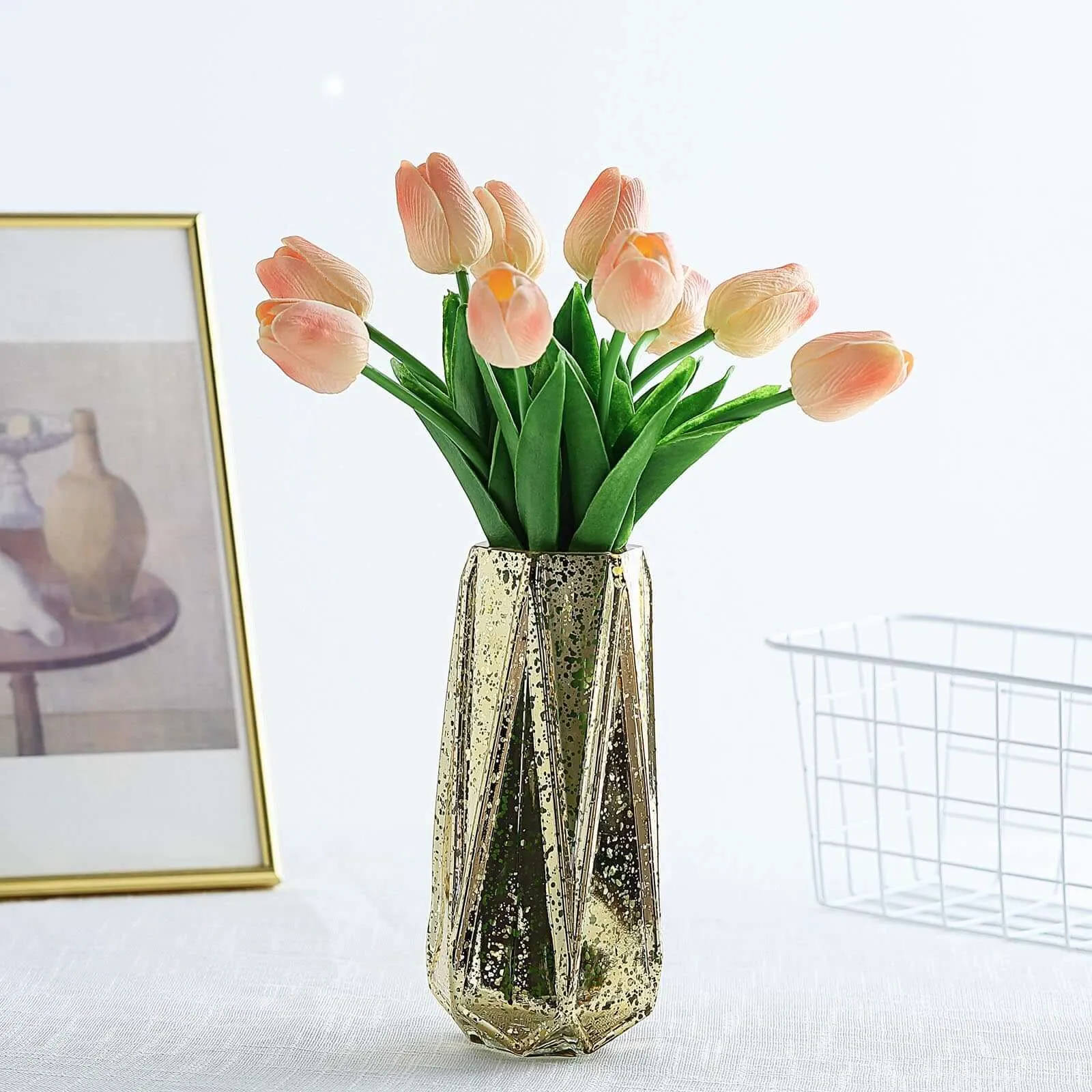 10 Stems 13" Peach Real Touch Artificial Foam Tulip Flower Bouquets