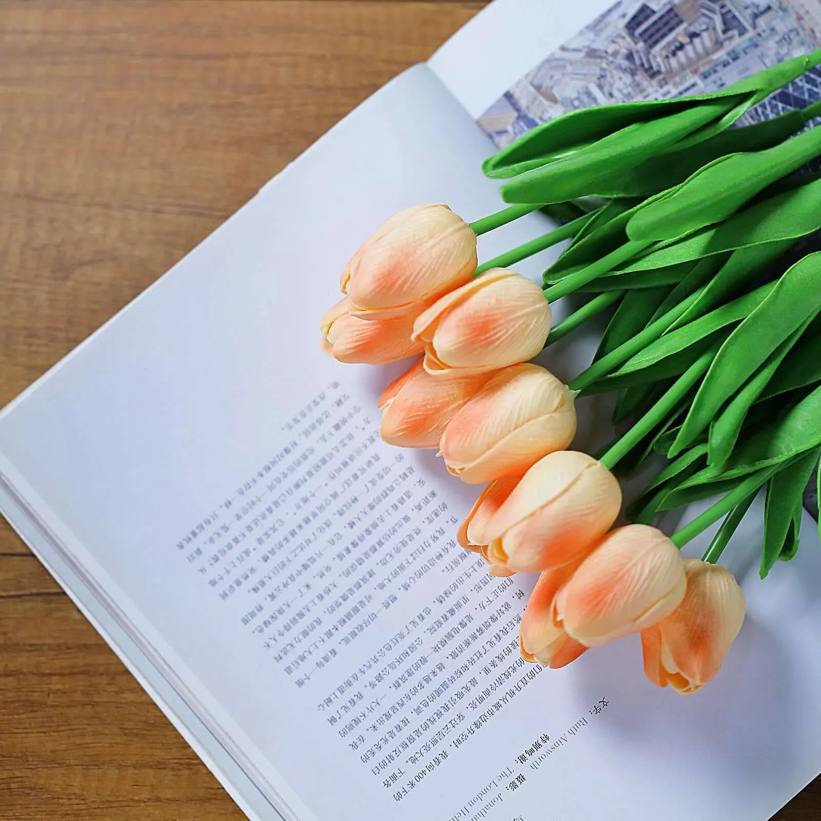 10 Stems 13" Peach Real Touch Artificial Foam Tulip Flower Bouquets