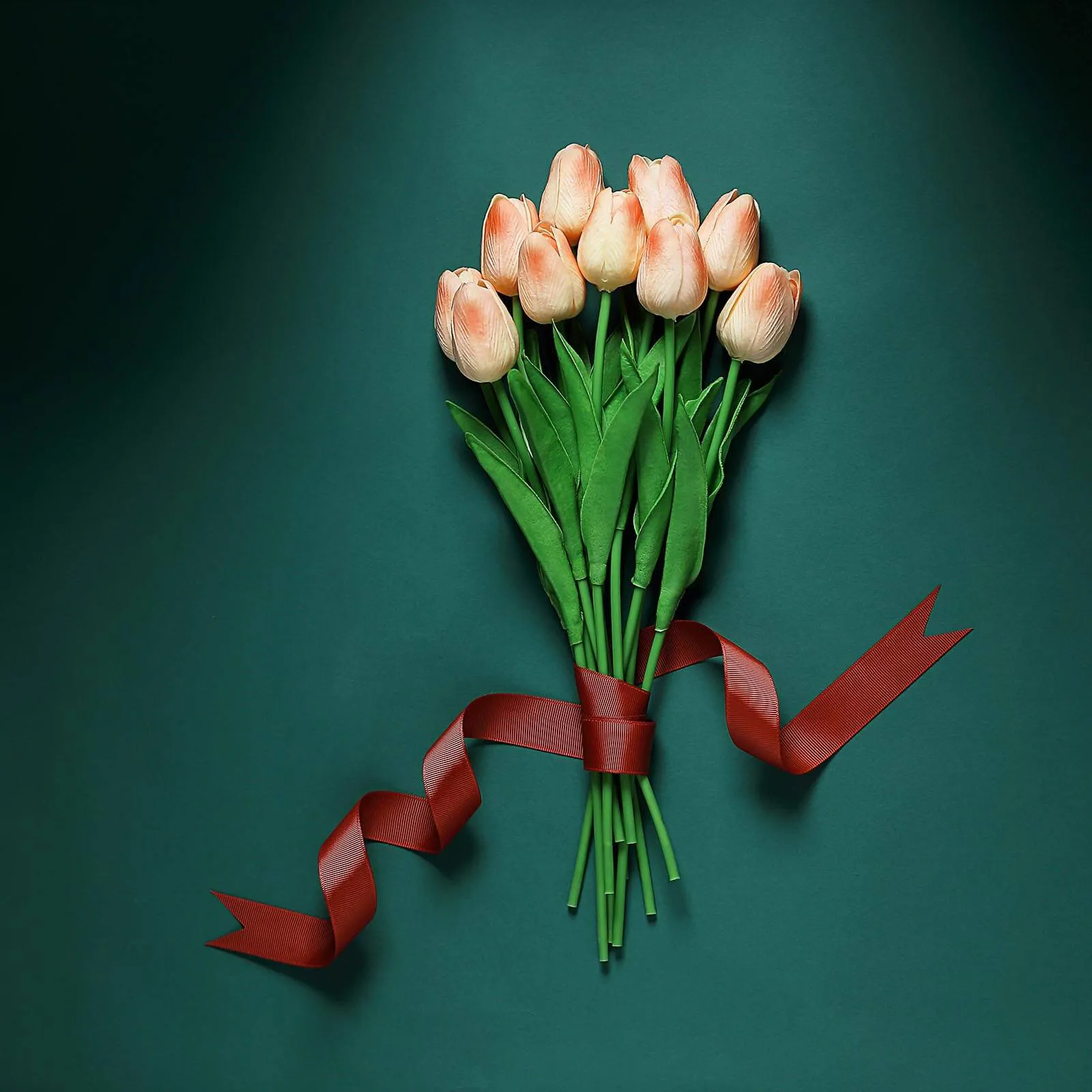 10 Stems 13" Peach Real Touch Artificial Foam Tulip Flower Bouquets