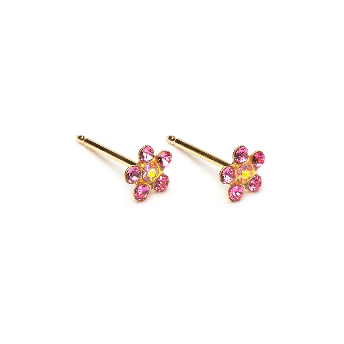 14k Gold Rainbow & Pink Daisy Earrings
