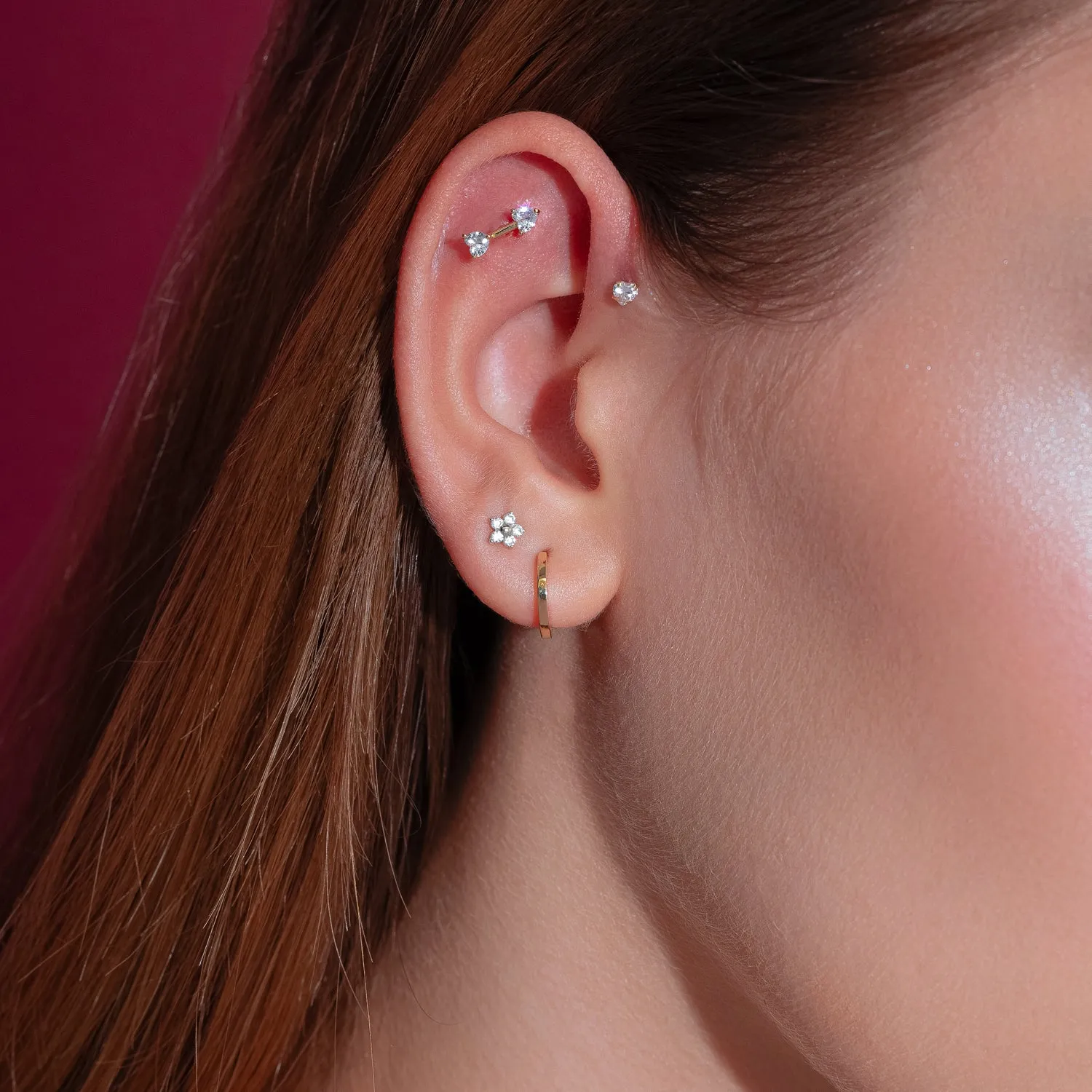 14K Solid Gold Bloom Flatback Earring