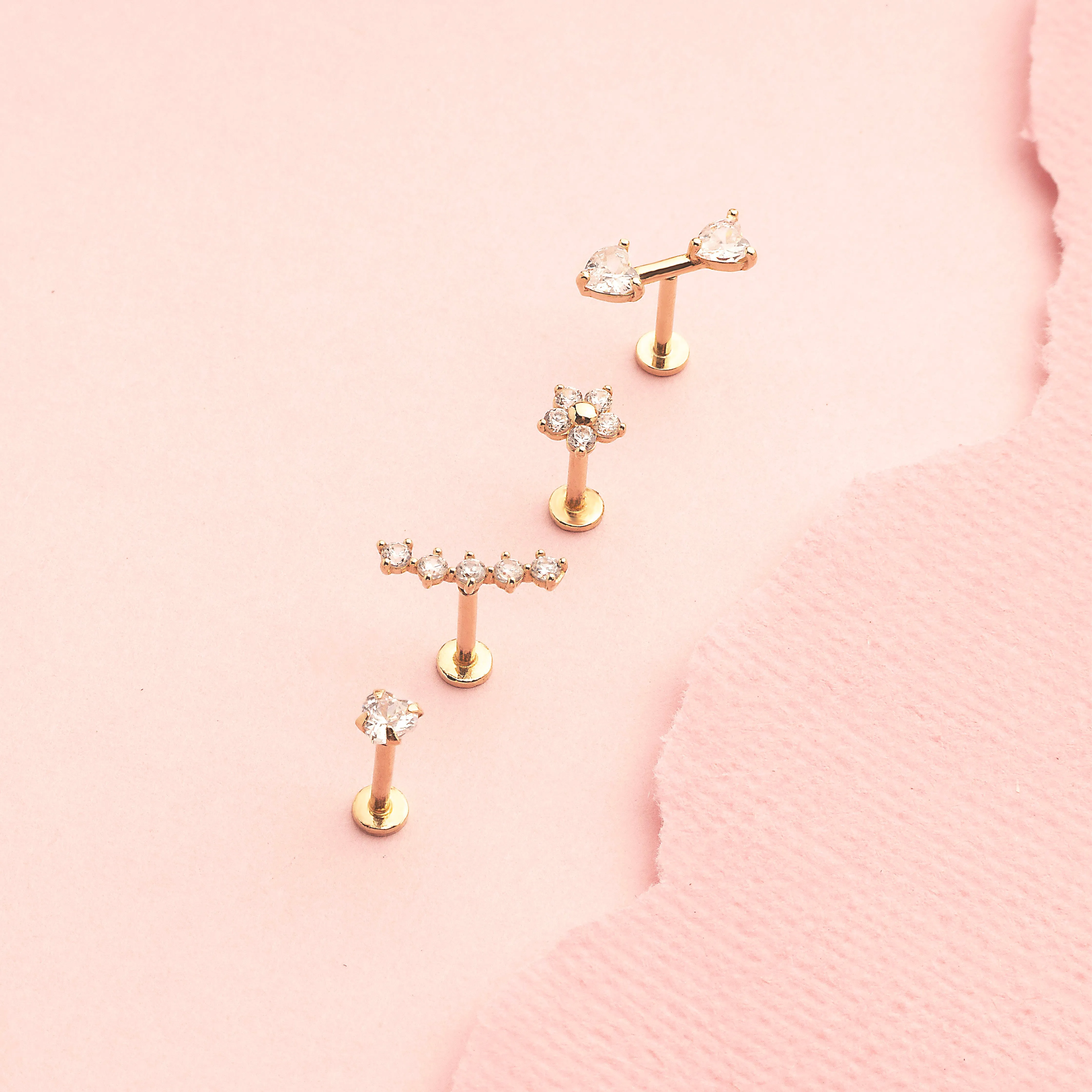 14K Solid Gold Bloom Flatback Earring