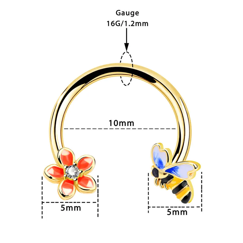 16G Bee Flower Septum Hoop Cartilage Earrings Horseshoe Hoop