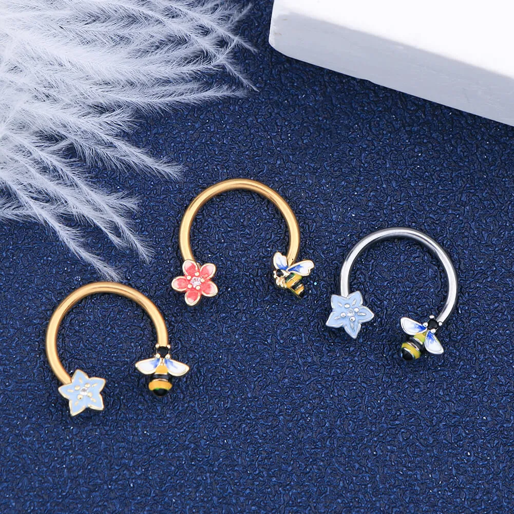16G Bee Flower Septum Hoop Cartilage Earrings Horseshoe Hoop