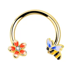 16G Bee Flower Septum Hoop Cartilage Earrings Horseshoe Hoop