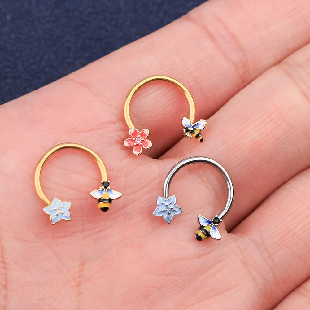 16G Bee Flower Septum Hoop Cartilage Earrings Horseshoe Hoop