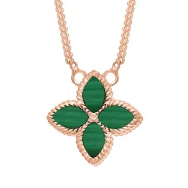 18ct Rose Gold Malachite Eden Small Marquise Flower Necklace