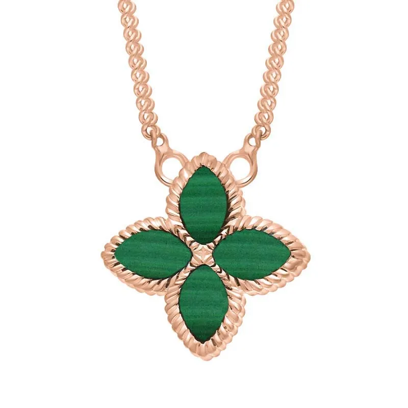 18ct Rose Gold Malachite Eden Small Marquise Flower Necklace