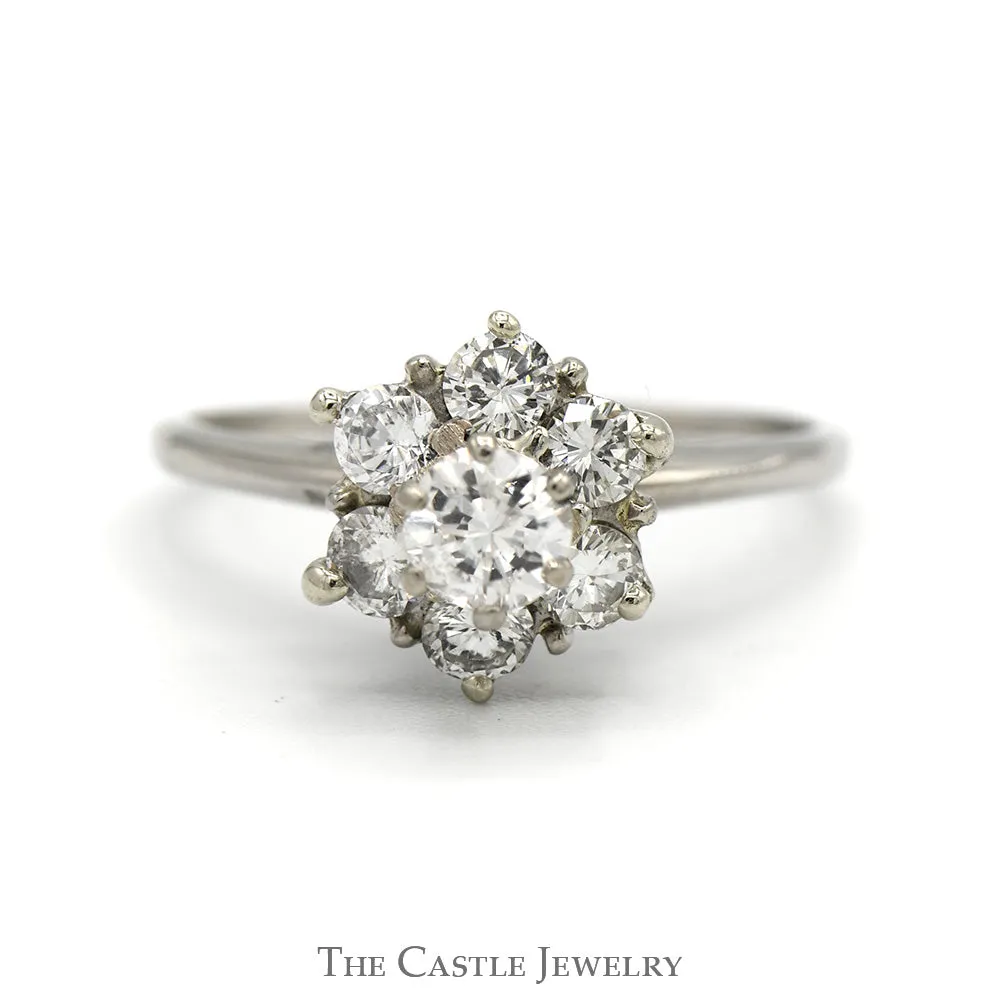 1cttw Round Diamond Flower Cluster Ring in 14k White Gold