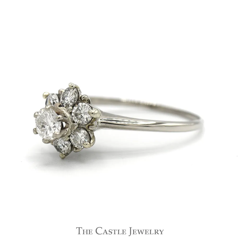 1cttw Round Diamond Flower Cluster Ring in 14k White Gold