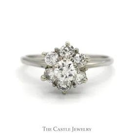 1cttw Round Diamond Flower Cluster Ring in 14k White Gold