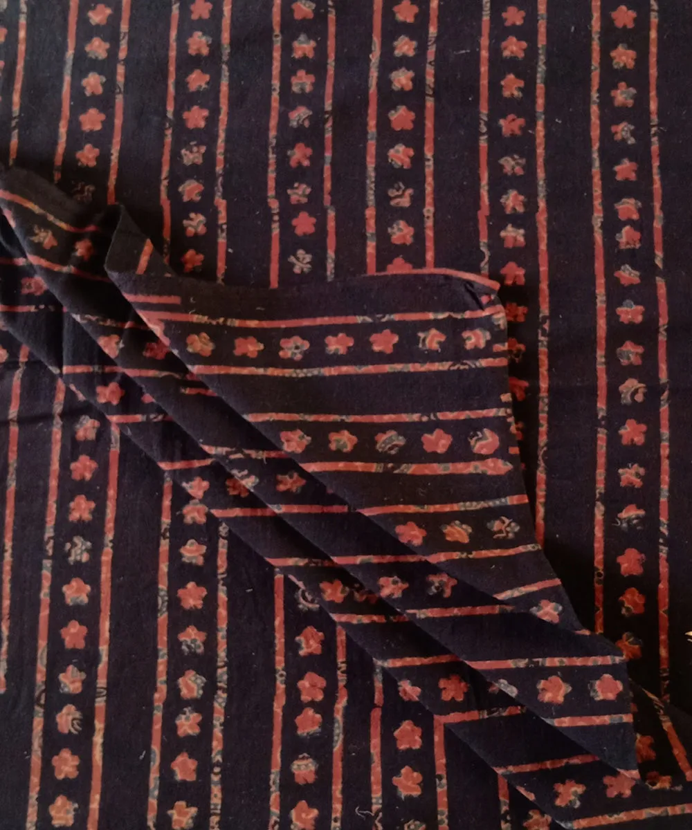 2.5m Black red blue handspun hand woven cotton ajrakh kurta material