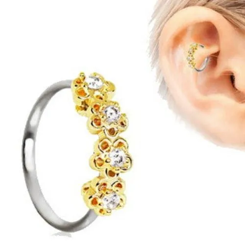 316L Stainless Steel Golden Flowers Seamless Circular Ring / Daith Cartilage Earring