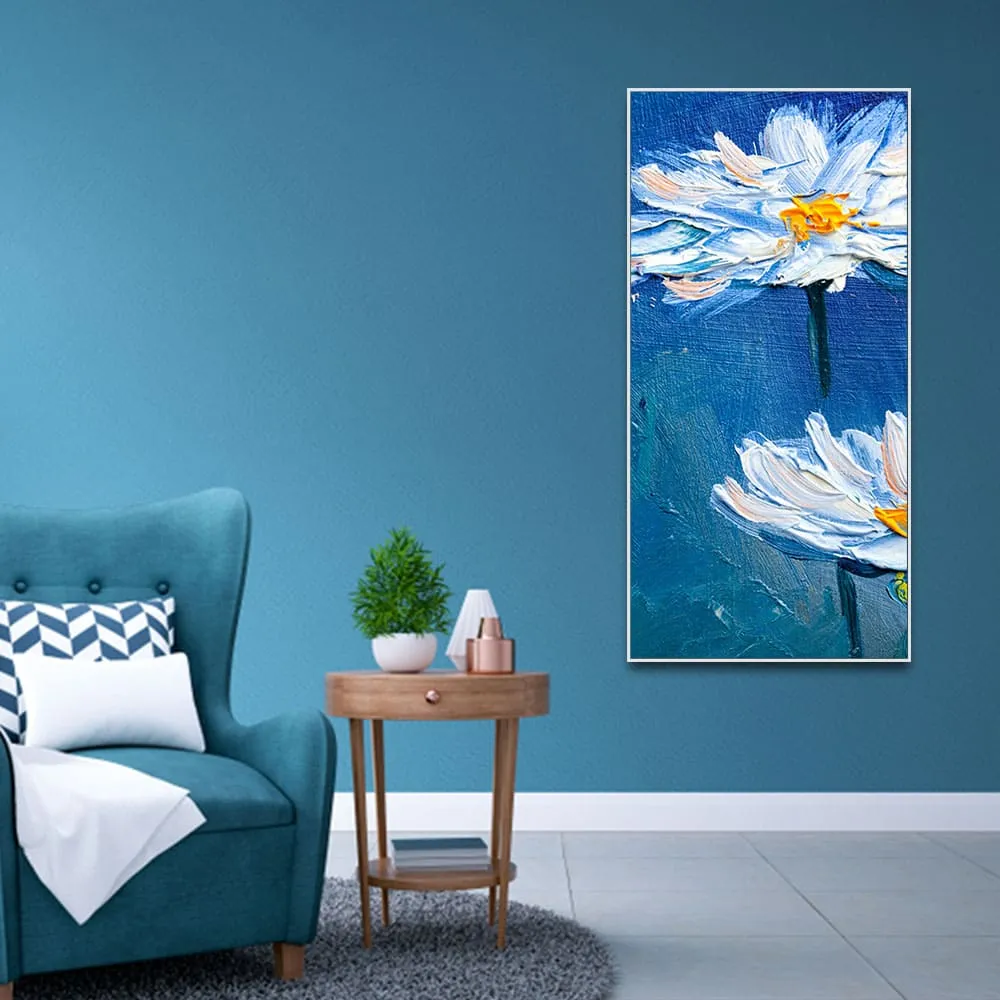 Acrylic Painting of White Flower Premium Canvas Wall Painting