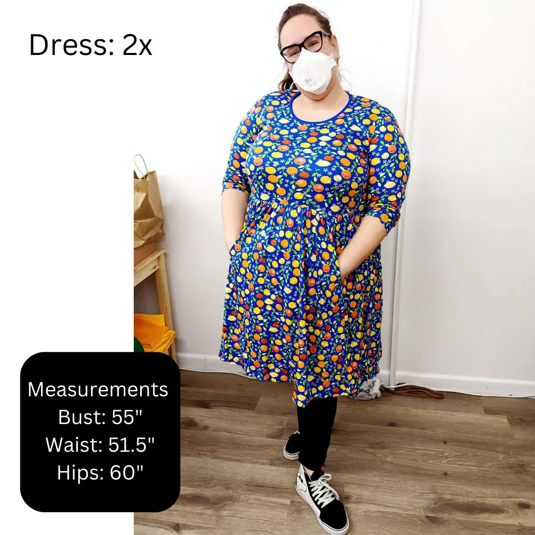Adult's Flowers- Bay Green Long Sleeve Dress With Gathered Skirt