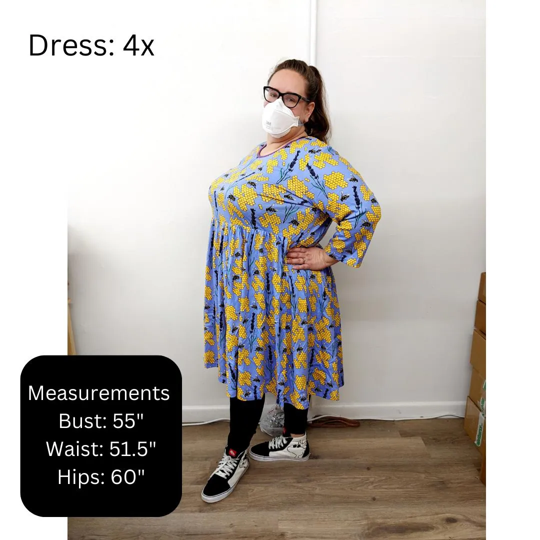 Adult's Flowers- Bay Green Long Sleeve Dress With Gathered Skirt
