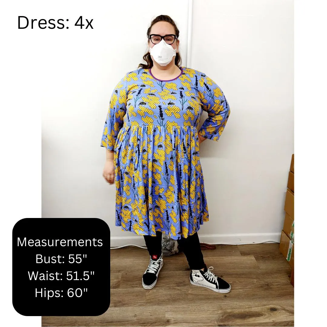 Adult's Flowers- Bay Green Long Sleeve Dress With Gathered Skirt