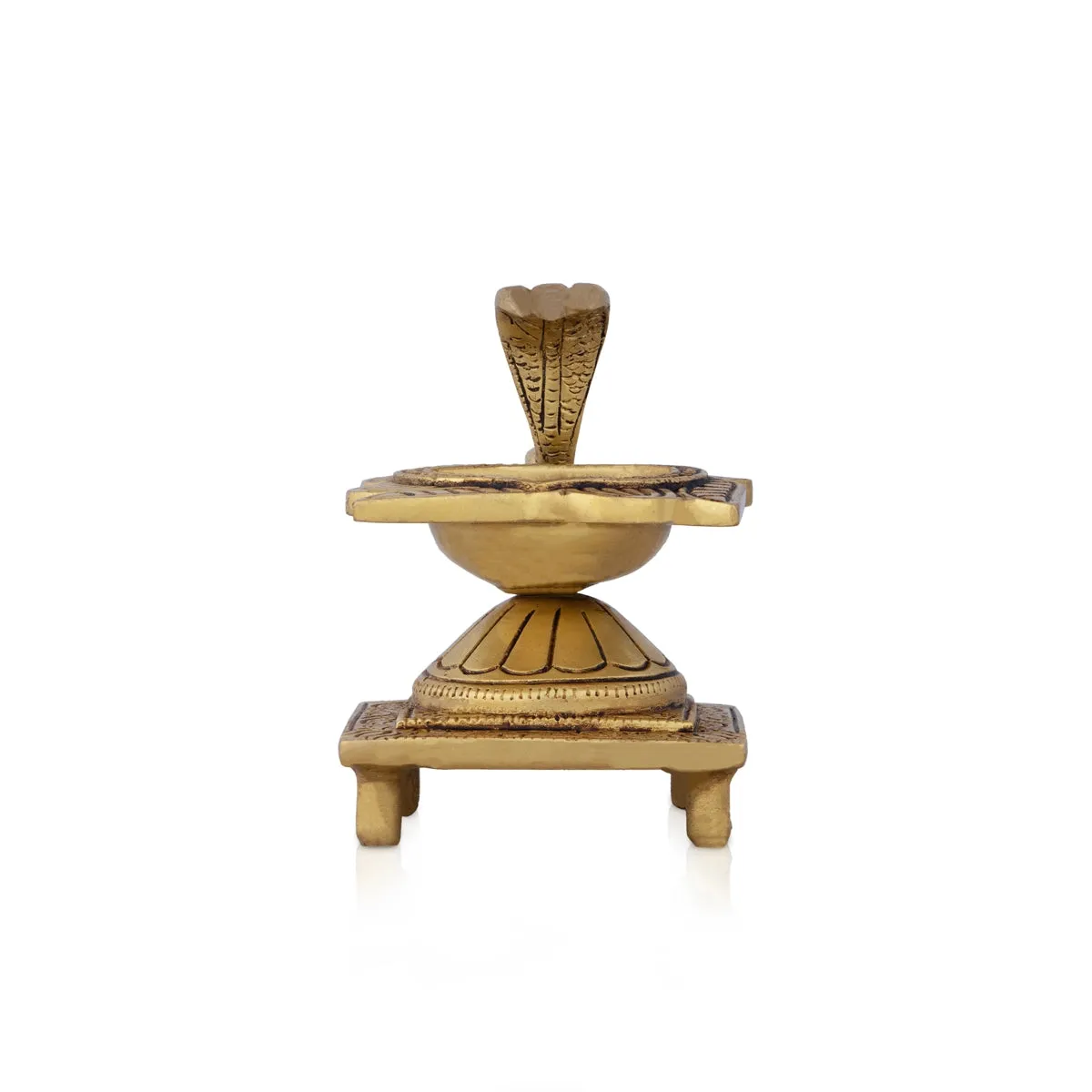 Agal Vilakku with Snake Handle - 4 x 3 Inches | Antique Brass Flower Design Lamp for Pooja/ 680 Gms Approx