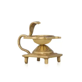 Agal Vilakku with Snake Handle - 4 x 3 Inches | Antique Brass Flower Design Lamp for Pooja/ 680 Gms Approx