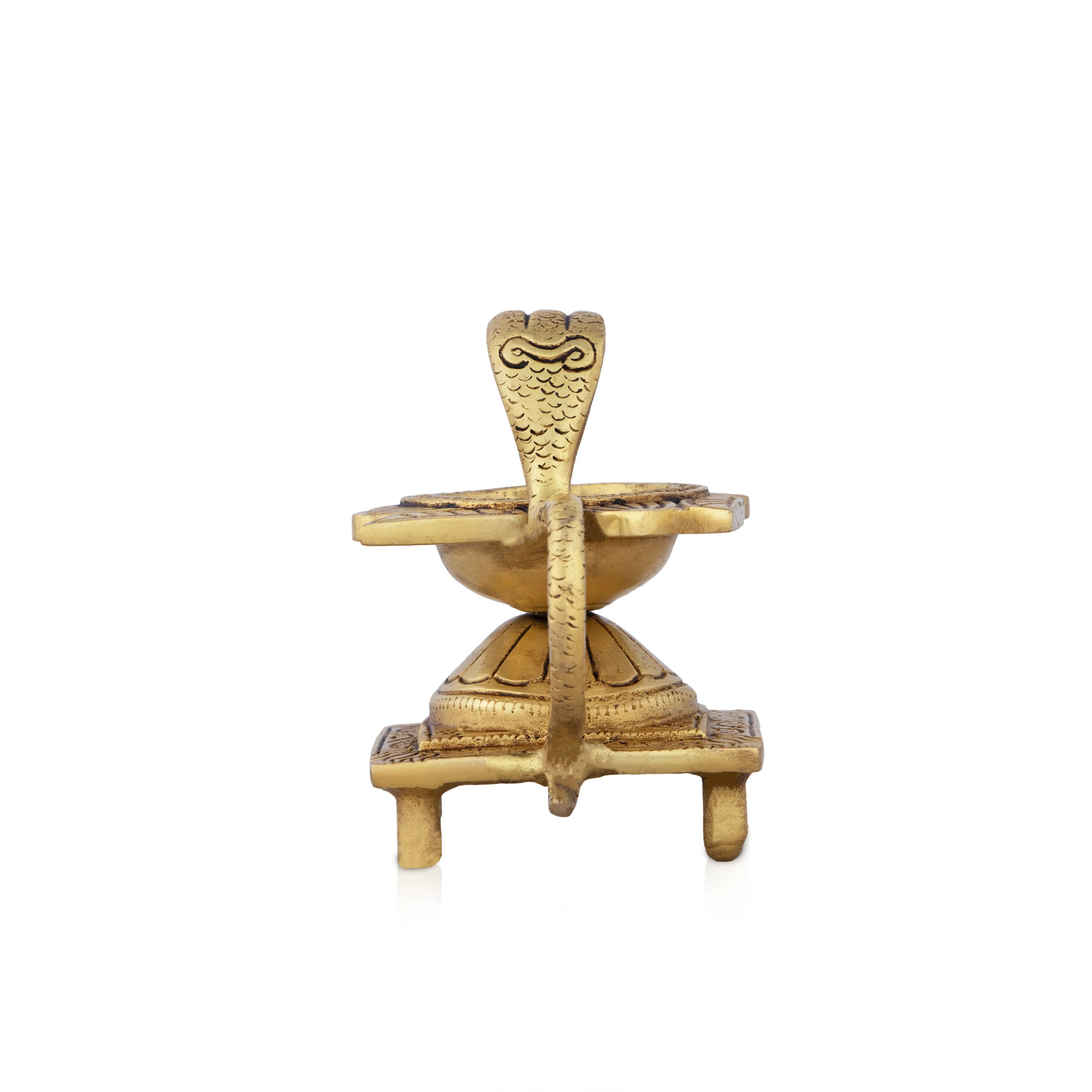 Agal Vilakku with Snake Handle - 4 x 3 Inches | Antique Brass Flower Design Lamp for Pooja/ 680 Gms Approx