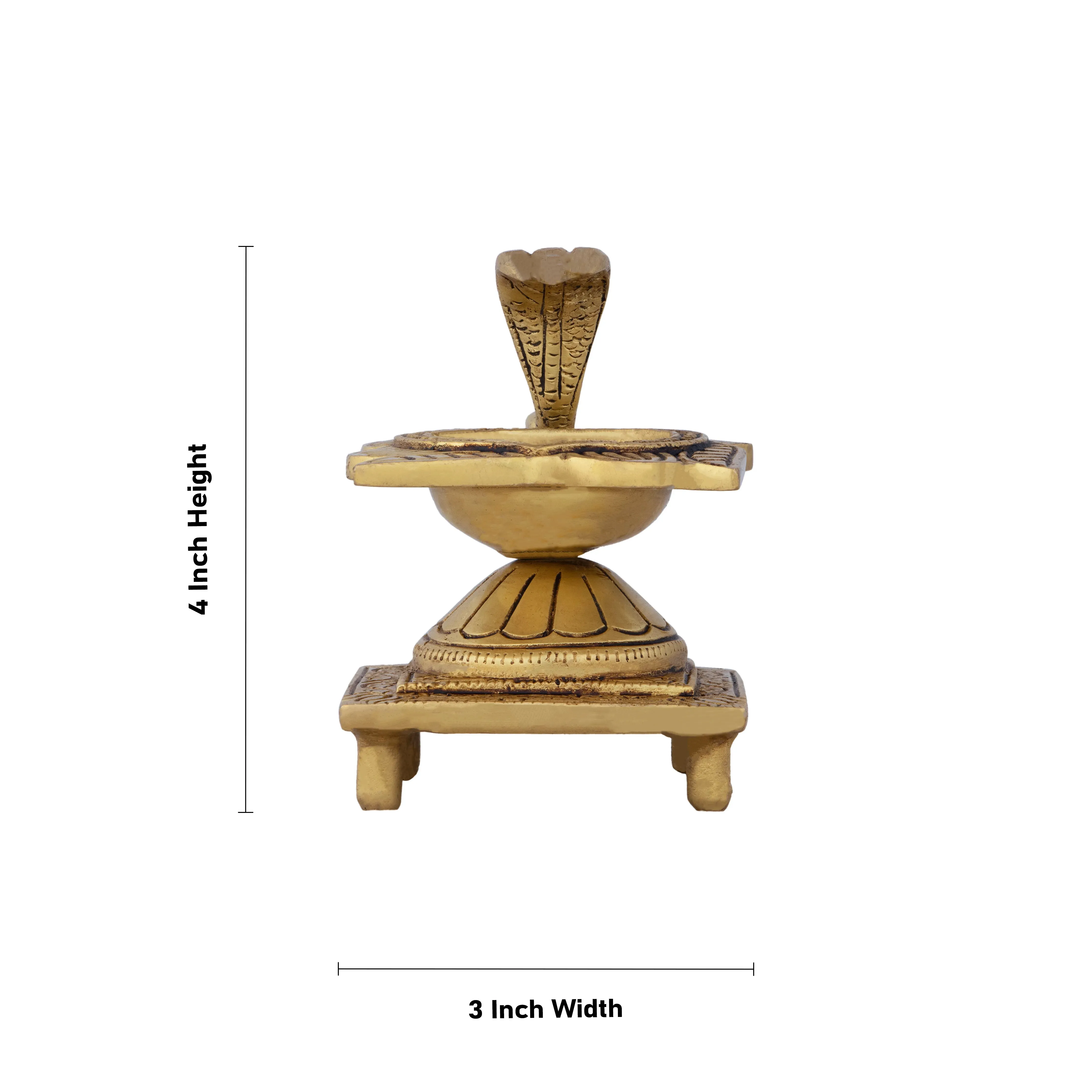 Agal Vilakku with Snake Handle - 4 x 3 Inches | Antique Brass Flower Design Lamp for Pooja/ 680 Gms Approx