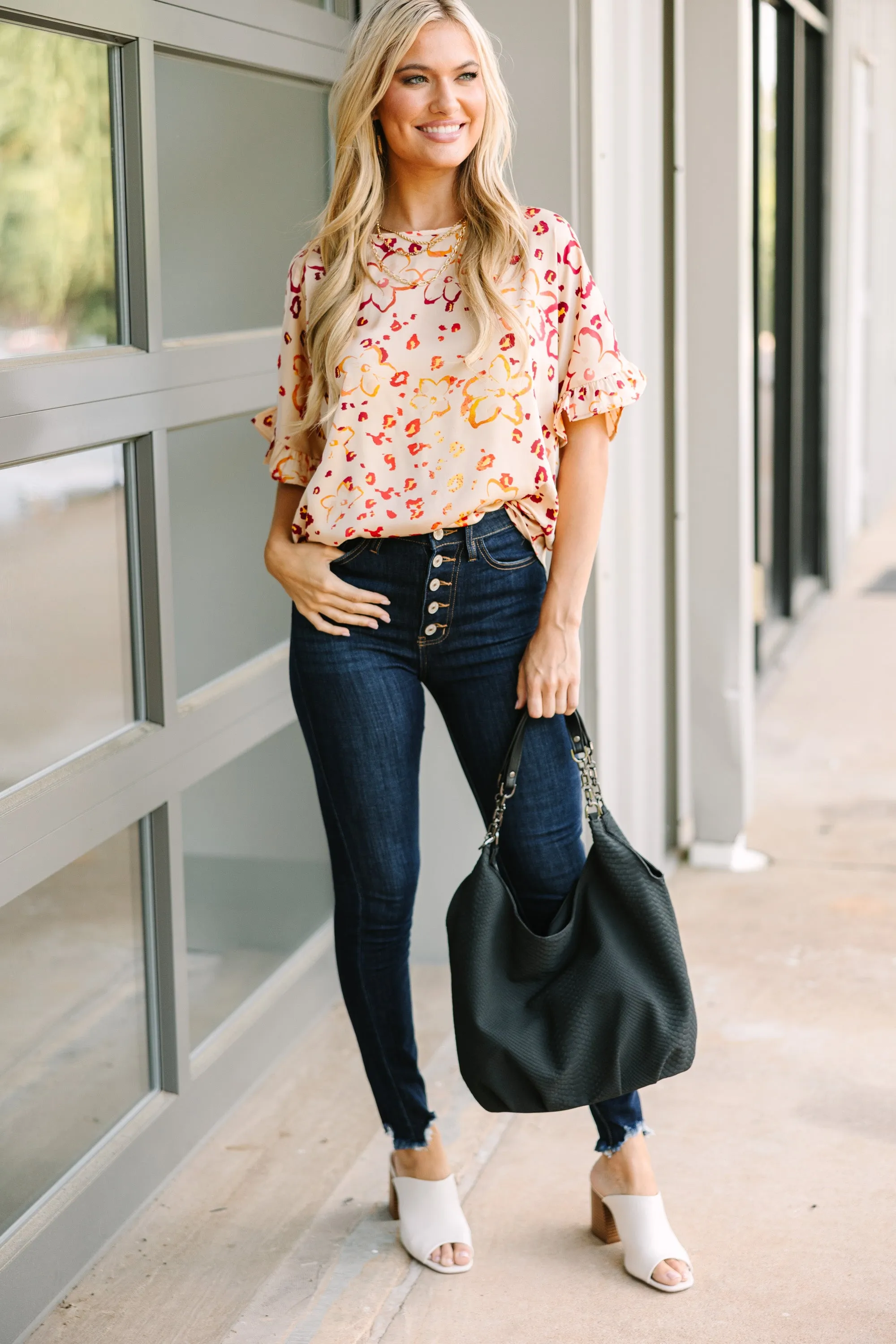All I Ask Taupe Brown Floral Ruffled Top