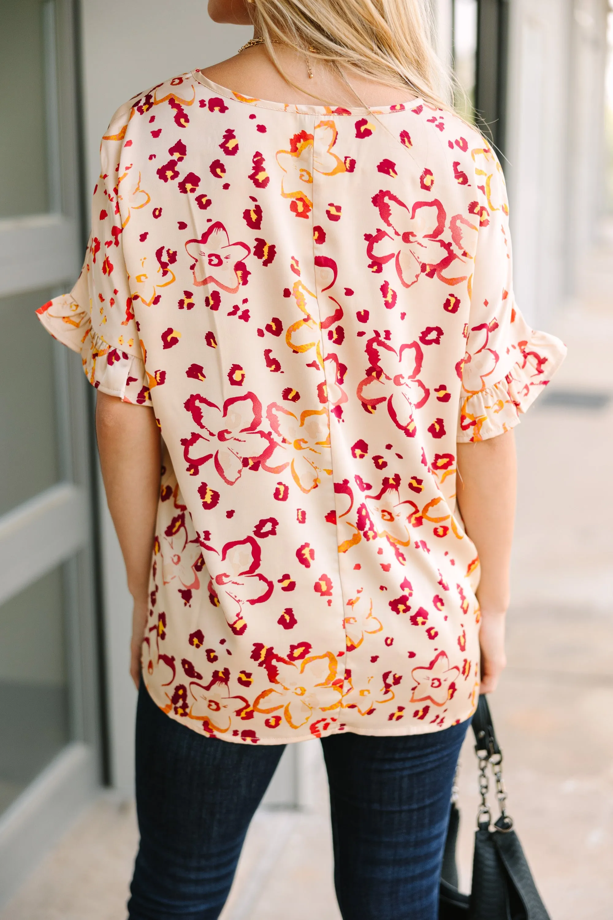 All I Ask Taupe Brown Floral Ruffled Top