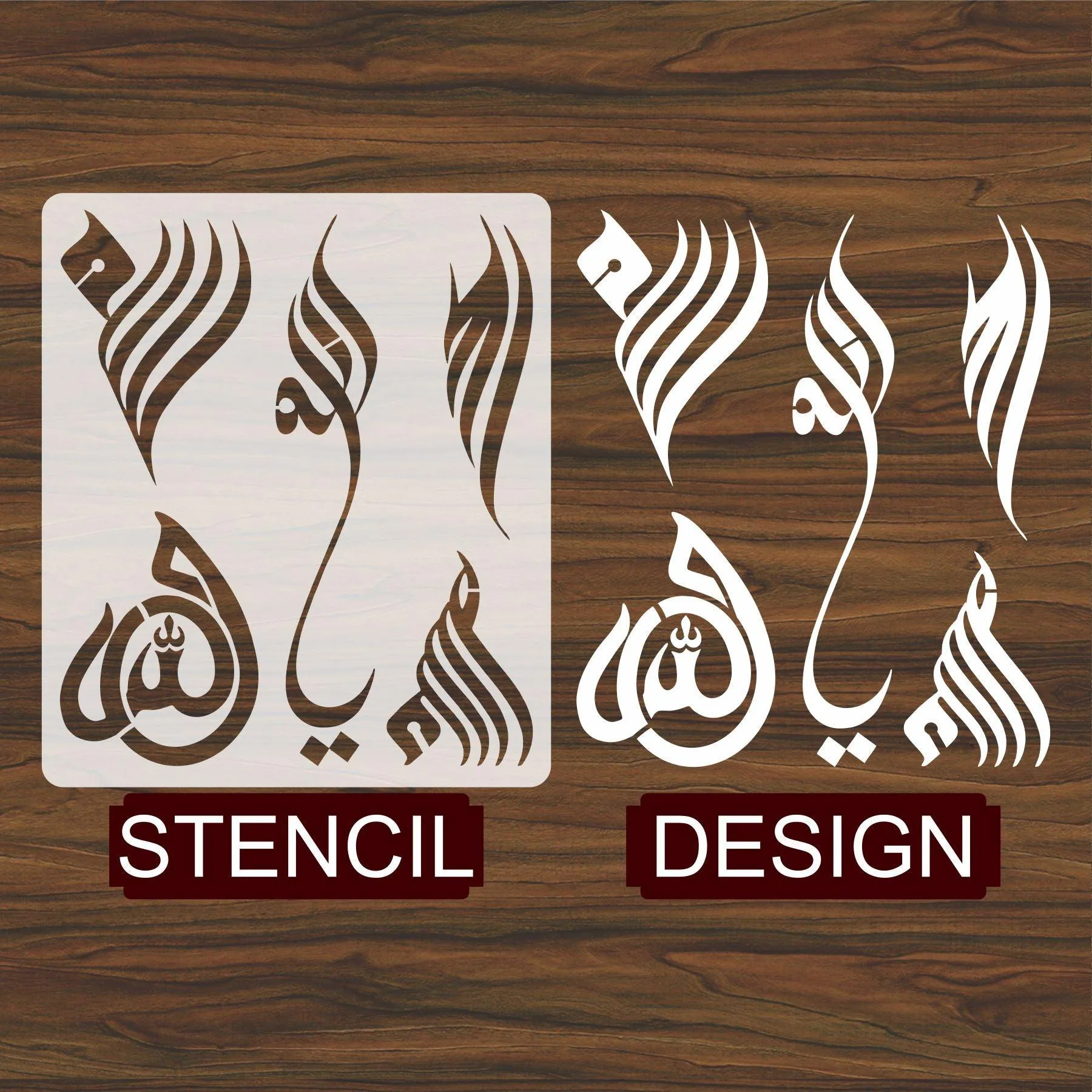 Allah in 5 Font Styles Calligraphy Islamic Reusable Stencil for Canvas and wall painting.ID#4125B
