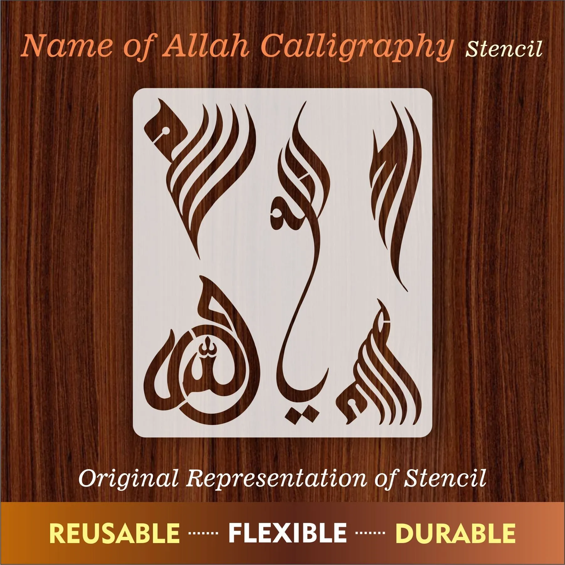 Allah in 5 Font Styles Calligraphy Islamic Reusable Stencil for Canvas and wall painting.ID#4125B
