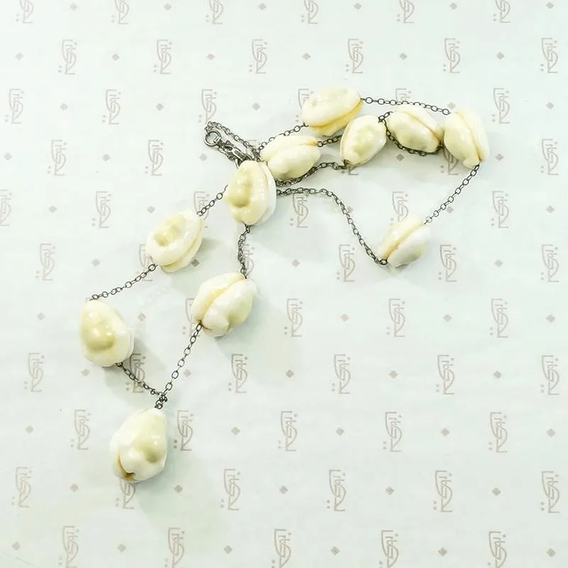 Antique Cowrie Shell Necklace on Silver Chain
