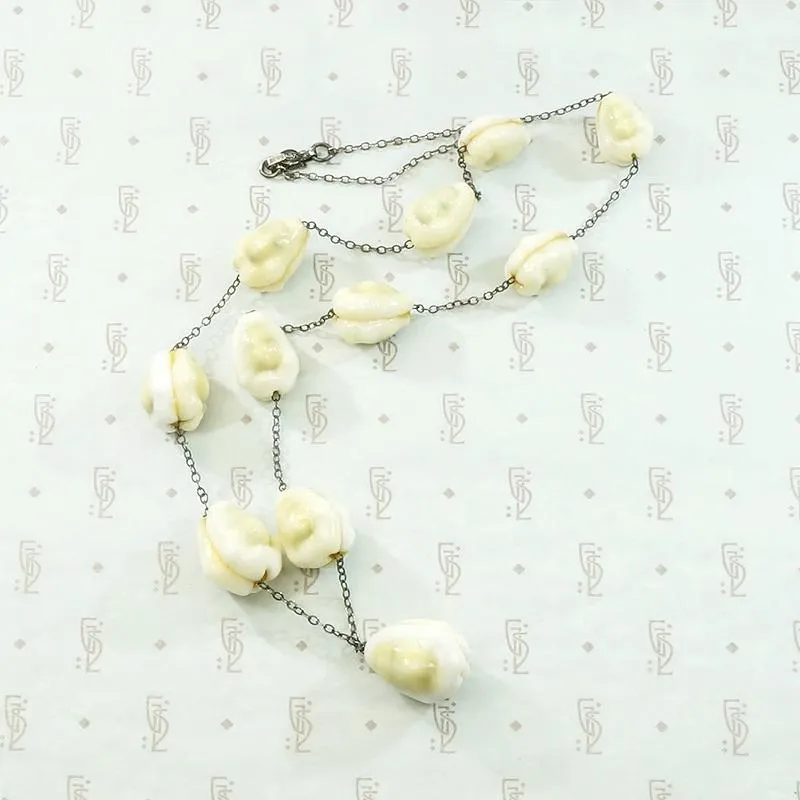 Antique Cowrie Shell Necklace on Silver Chain
