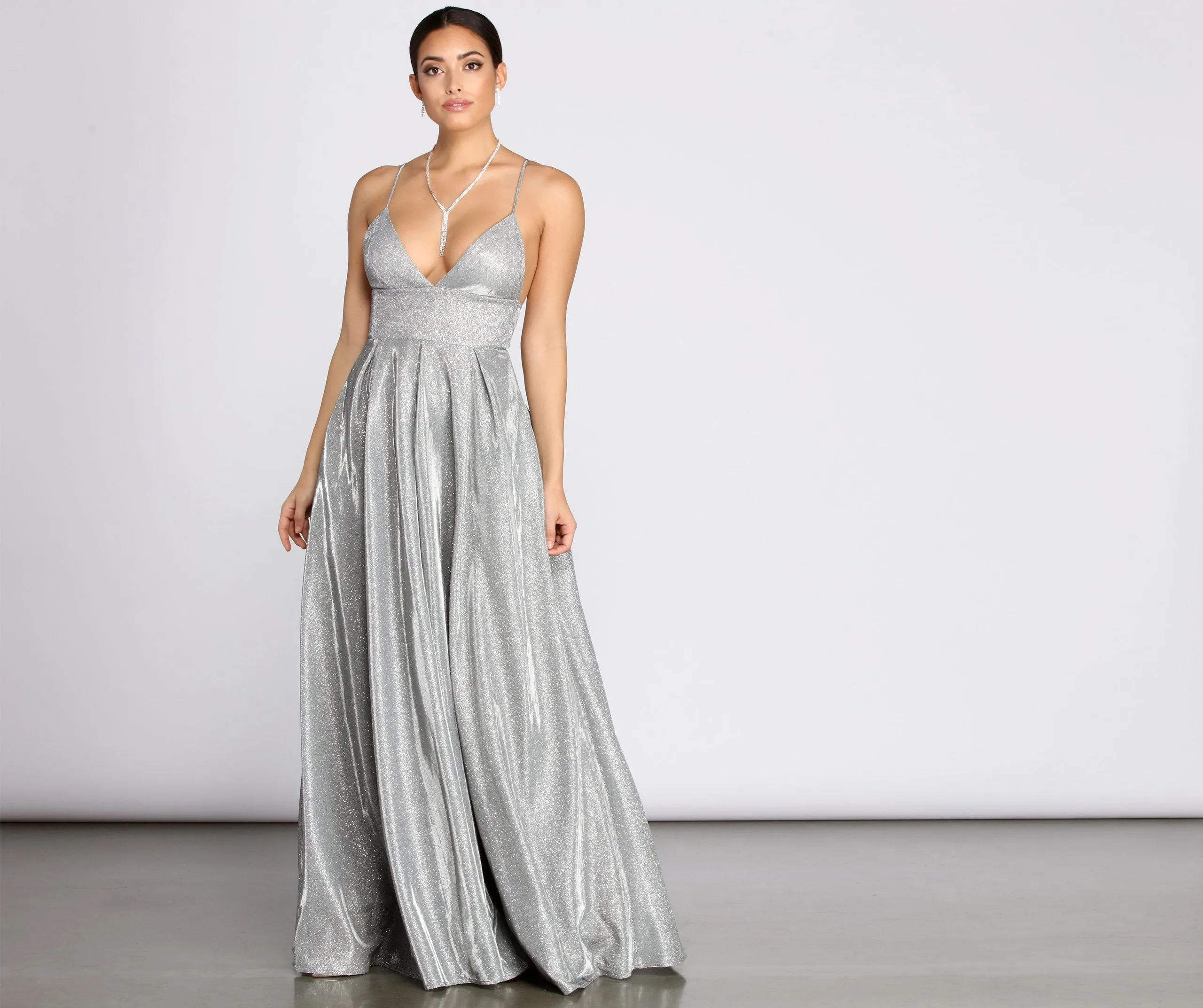 Asta Glitter Lace Charming Up Back A-Line Dress