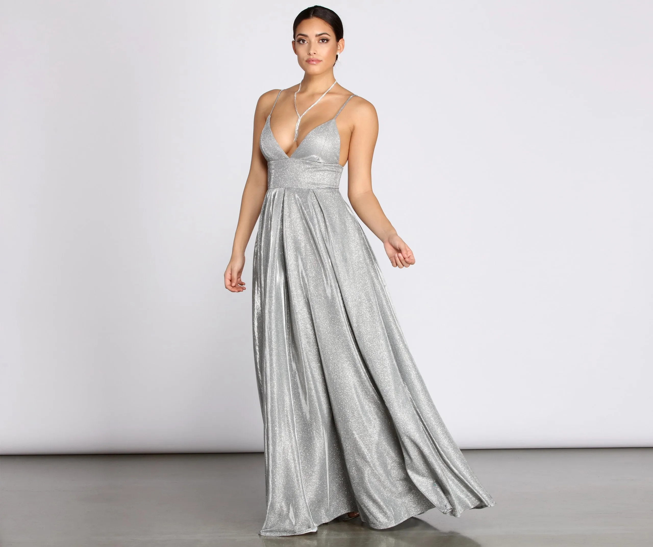 Asta Glitter Lace Charming Up Back A-Line Dress