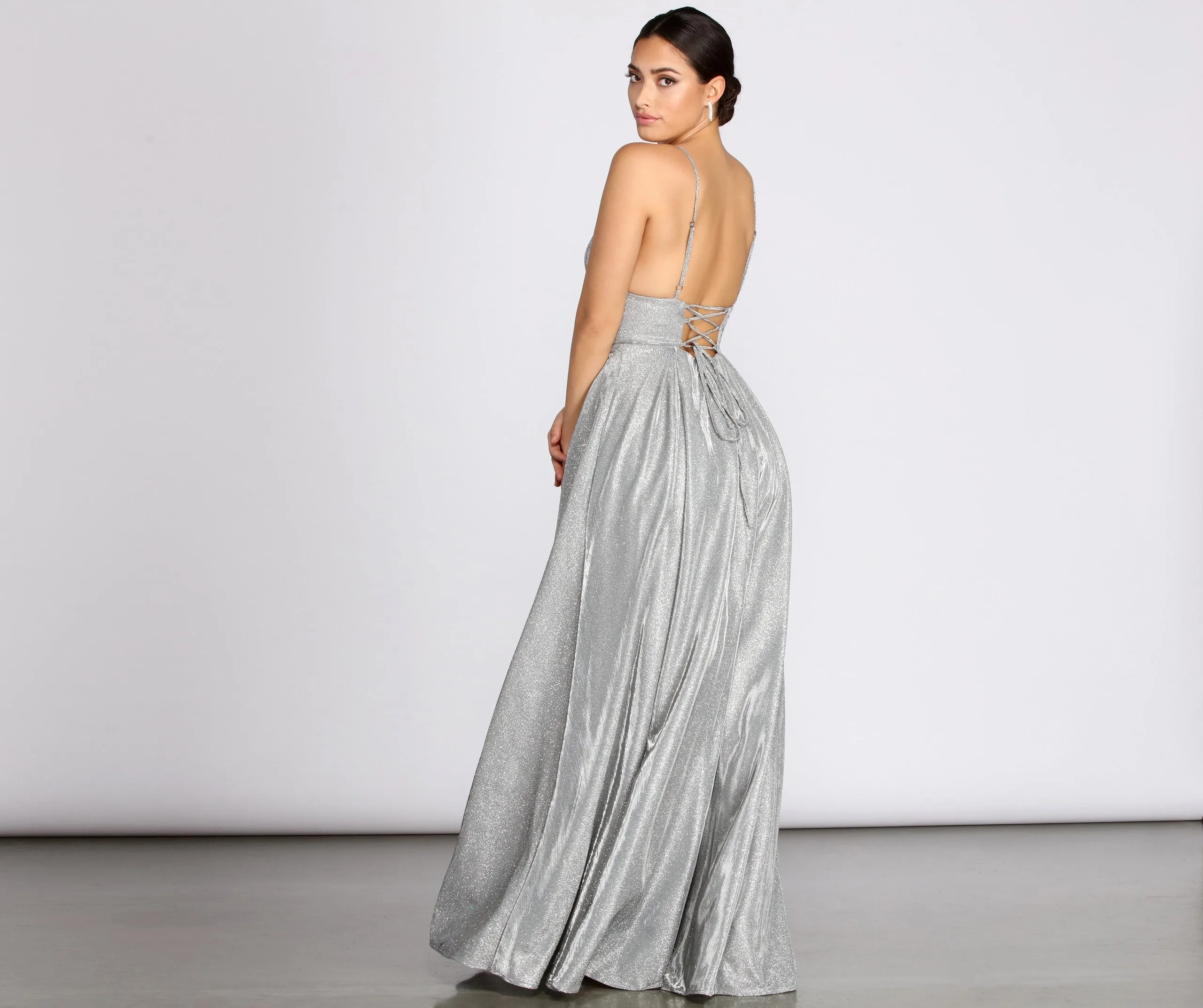 Asta Glitter Lace Charming Up Back A-Line Dress