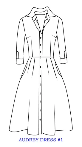 Audrey Dress #1 Shirt Collar 3/4 Sleeve Long Length Cotton Stretch (Snow Drop Flower)